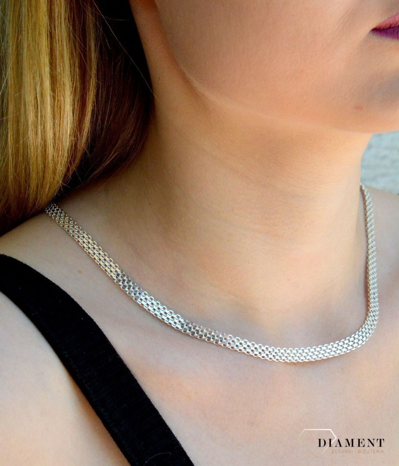 Srebrny naszyjnik damski 925 tasiemka 5,8 mm DIA-LAN-5990-925 5,8mm.  Efektowny splot, który przez swoją uniwersalną strukturę jest idealną bazą do rozmaitych wisiorków oraz dodatków. Idealny pomysł na oryginalny prezent (2).jpg